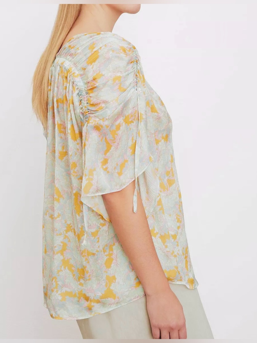 ⏱️💲🔻 Vince SILK top Pastel Floral Flutter Sleeve Blouse